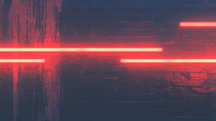 Poster - Neon urban art with red stripes on rough brick wall for modern design