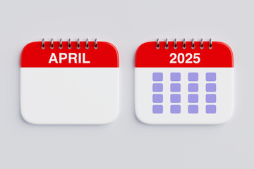 Fototapete - 2025 Year April Month Calendar Icon. 3d Rendering