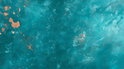 Poster - Rustic plaster wall texture with turquoise and orange stains for creative background design