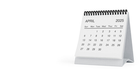 Fototapete - White Desk Monthly April 2025 Business Calendar. 3d Rendering