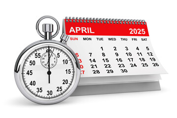 Poster - 2025 Year April Calendar with Stopwatch. 3d rendering