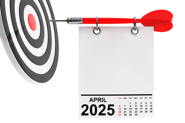 Poster - Calendar April 2025 on Blank Note Paper with Free Space for Your Design. 3d Rendering