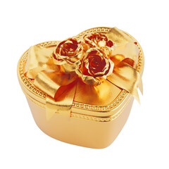 Aufkleber - Golden Beautiful Ceramic Jewelry Accessory Box in Shape of Heart with Rose Ribbon. 3d Rendering