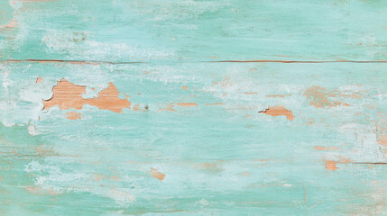 Poster - Rustic aged wooden surface with peeling turquoise paint texture for vintage design