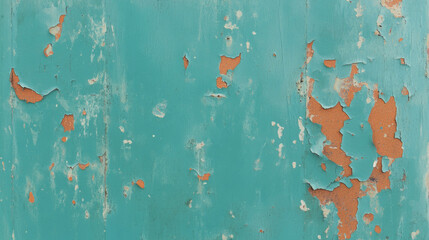 Poster - Weathered wooden surface with peeling turquoise paint for rustic design and decor
