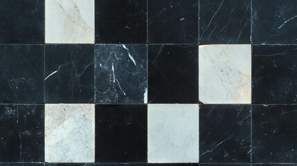 Poster - Elegant silver ebony and dark marble tile pattern for interior design