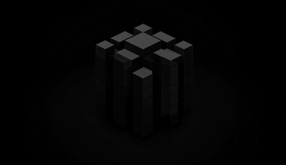 Poster - Dark abstract 3D cube structure.