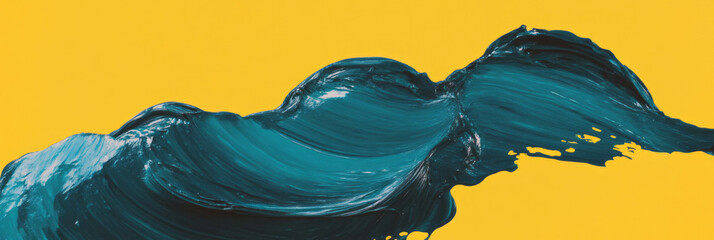 Poster - Dynamic abstract art with smooth and choppy paint texture on vibrant yellow background