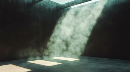 Poster - Atmospheric light beam through sooty black wall with dust particles