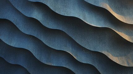 Poster - Abstract wave pattern in blue tones formed by stacked textured bamboo layers
