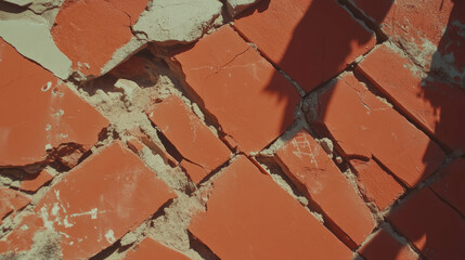 Poster - Sun-baked cracked clay wall texture with shadow patterns for rustic design