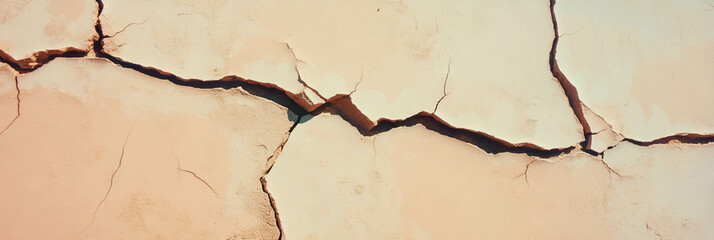 Poster - Beige cracked wall texture with dark lines for background and design