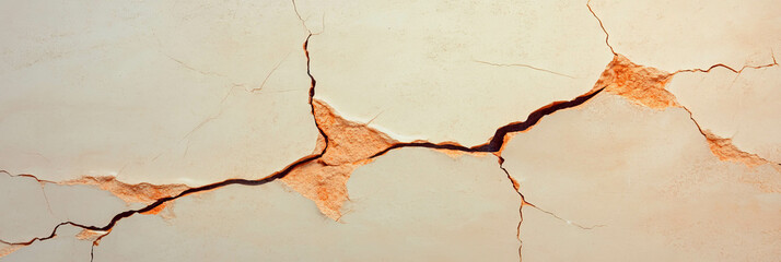 Poster - Texture of tan beige cracked wall with dark lines for architectural design