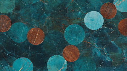 Aufkleber - Modern circular tile pattern with teak and blue marble texture for interior design