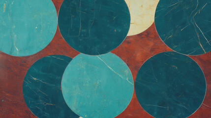 Poster - Teak and blue marble circular tile pattern for interior and architectural design