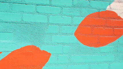 Poster - Colorful teal and orange brick wall texture for creative design projects