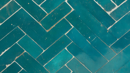 Poster - Teal chevron tile pattern with white grout for interior design and decoration