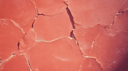 Poster - Rustic red clay wall texture with straw elements and organic cracks