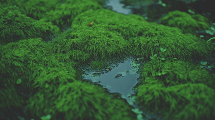 Fototapete - Lush green moss on a light rock surface in a natural setting