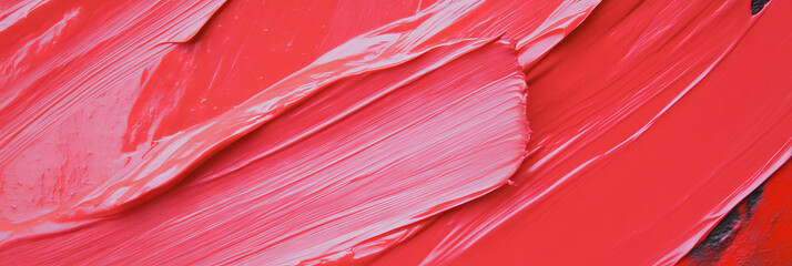 Poster - Artistic close-up of vibrant red paint textured with bristle brush strokes