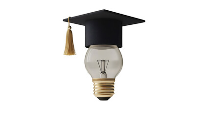 Aufkleber - Graduation cap resting on illuminated light bulb, representing educational success and creative knowledge against transparent backdrop