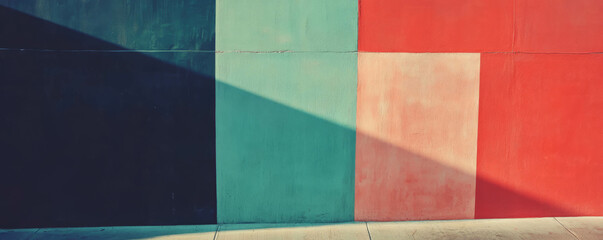 Poster - Abstract three-tone wall with intersecting colors and linear shadow pattern