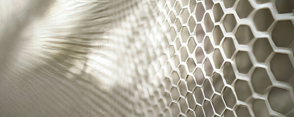 Poster - Translucent hexagonal mesh texture on bright background for modern design