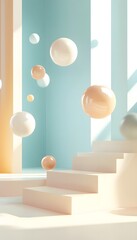 Poster - abstract arrangement showcases spheres and minimal steps in soft light
