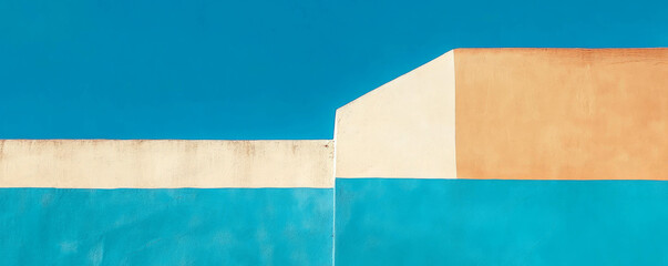 Poster - Abstract geometric wall with ultramarine, beige, and brown color blocks for modern design