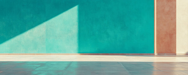 Poster - Vibrant ultramarine and beige wall texture with sunlit shadows