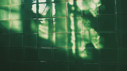 Poster - Illuminated green tile texture with dark grout for creative design projects
