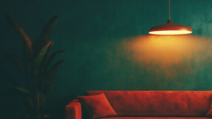 Poster - Cozy interior scene with velvet wall, soft lighting, and modern design