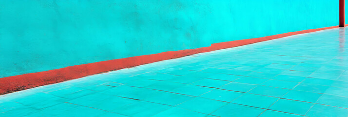 Aufkleber - Vibrant turquoise wall and floor with rough texture and bold red accent