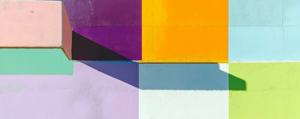 Poster - Colorful abstract wall texture with violet, lime, and white geometric patterns