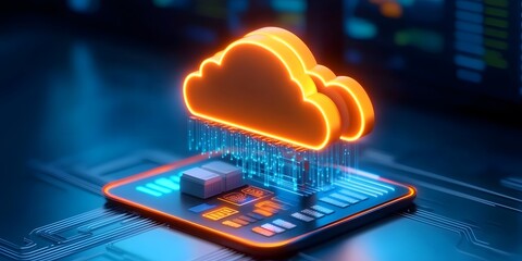 Poster - innovative cloud computing technology digital workspace visual illustration futuristic environment c
