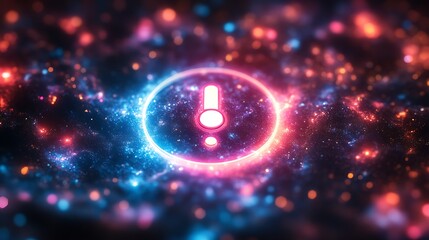 Poster - Glowing Exclamation Point in Abstract Cosmic Background with Starry Night Sky Effect