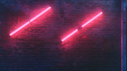 Poster - Weathered brick wall with pink neon geometric light elements