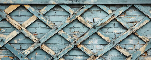 Poster - Rustic weathered wooden lattice on distressed painted surface for vintage design and decoration
