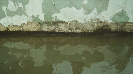 Poster - Textured wet mud wall reflection in water – rustic earthy surface