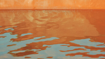 Poster - Calm reflection on wet mud wall with smooth texture and water