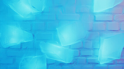 Aufkleber - Abstract texture of white brick wall illuminated with blue neon geometry for modern design