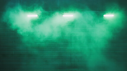 Aufkleber - Vibrant green neon lights illuminating white brick wall for modern design concepts