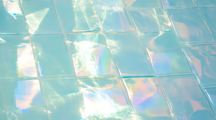 Poster - Iridescent glass mosaic accents enhance white tile texture for modern design
