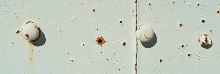 Poster - Textured white wall with nail holes and peeling paint for background or design