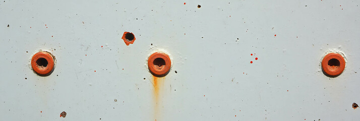 Poster - Abstract white wall surface with nail holes and rust marks for design and texture inspiration