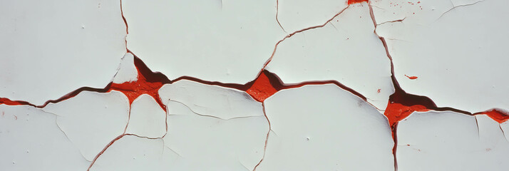 Poster - Cracked white wall texture with red fill for background or design
