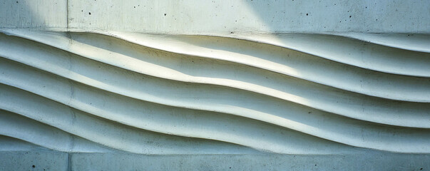 Poster - Elegant curved concrete wall with horizontal ribs for modern architectural design