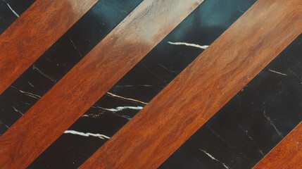 Aufkleber - Elegant contrast of wooden texture and marble stripes for interior design inspiration