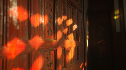 Poster - Intricate wooden carved wall with play of light and shadows