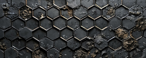 Poster - Intricate hexagonal mesh with worn textured surface for creative design projects